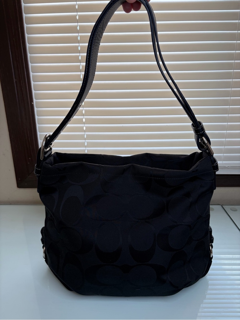 Coach Black Signature Jacquard Shoulder Hobo